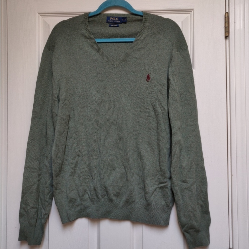 Polo Ralph Lauren Green V-Neck Pima Cotton Sweater